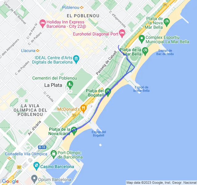 Mappa del percorso di corsa intorno al Port Olímpic di Barcellona