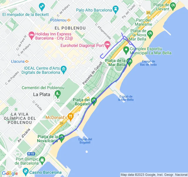 Mappa del percorso di corsa intorno al Port Olímpic di Barcellona