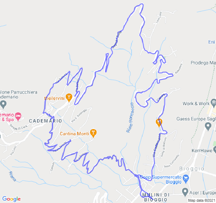 Mappa del percorso di corsa