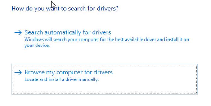 Schermata di Windows per cercare i driver manualmente