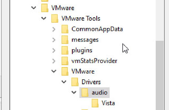 Cartella VMware Tools con la sottocartella audio nell'esploratore file