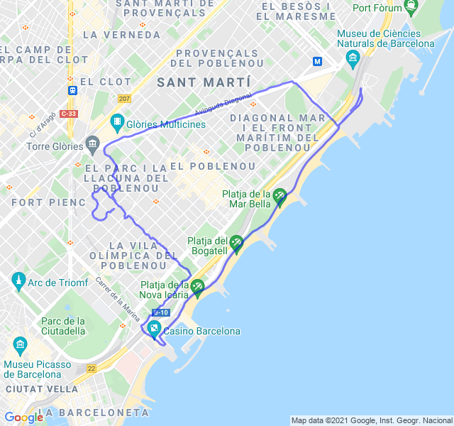 Mappa del percorso di corsa